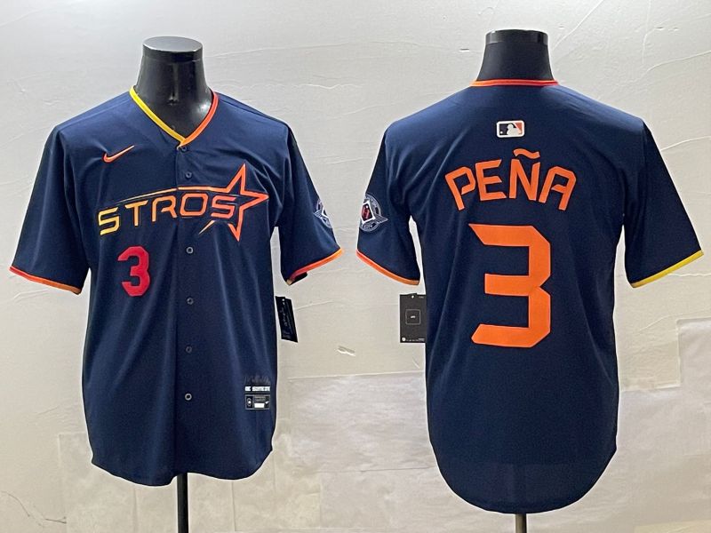 Men Houston Astros 3 Pena Drak Blue Three generations Joint Name 2025 Nike MLB Jersey style 2